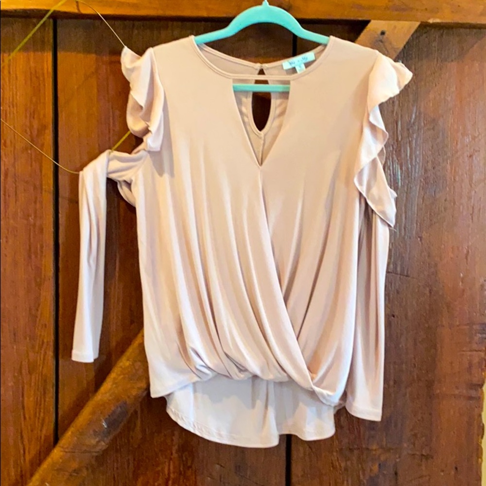 V neck cold shoulder wrap style blouse